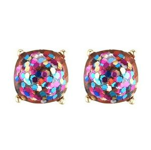 Gold Multicolor Glitter Stud Earrings
